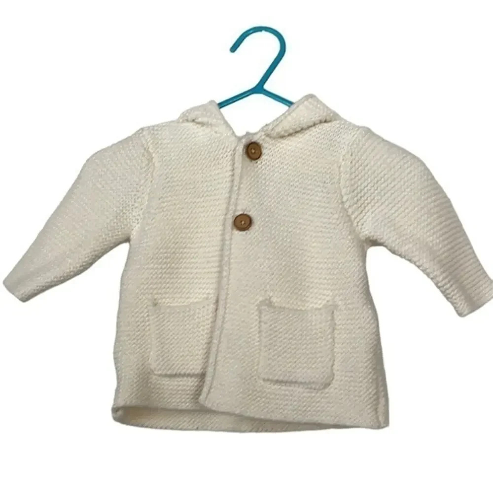 New Zara Unisex Cream Hooded 100% Cotton Baby Sweater 0-1 Months